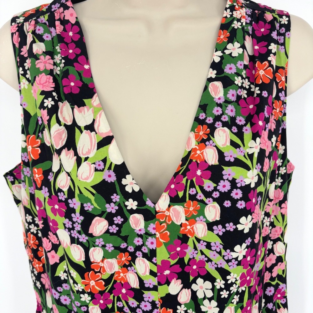 Maggy London Floral Tulip Tiered V-Neck Sleeveless Dress Black Multicolor Size 6